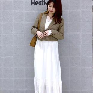 特价！heather日单 格纹翻领一粒扣短款西装外套