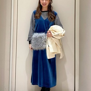 裙 P@rks日单丝绒无袖 两穿纯色马甲套头裙背心裙 Green 特价