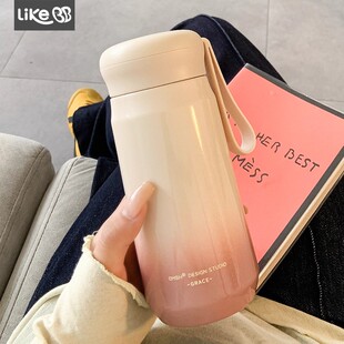 日本简约保温水杯女高颜值渐变色随身便携式泡茶办公室不锈钢杯子