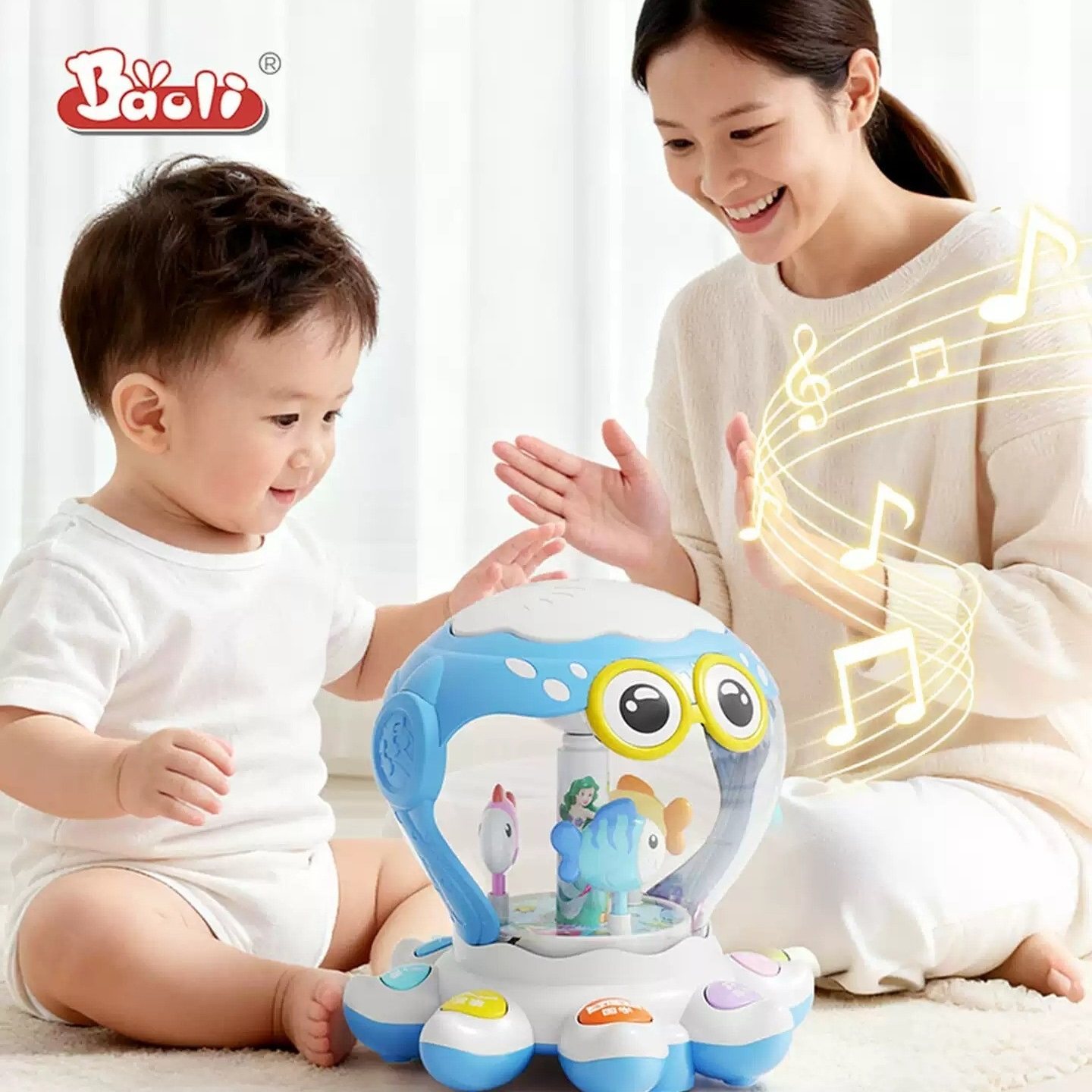 宝丽电动手拍鼓6月以上婴儿男女宝宝音乐早教启蒙玩具1-3生日礼物