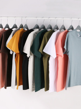 270g美式重磅不透！男女同款！新疆精梳纯棉圆领纯色t短袖T恤夏天