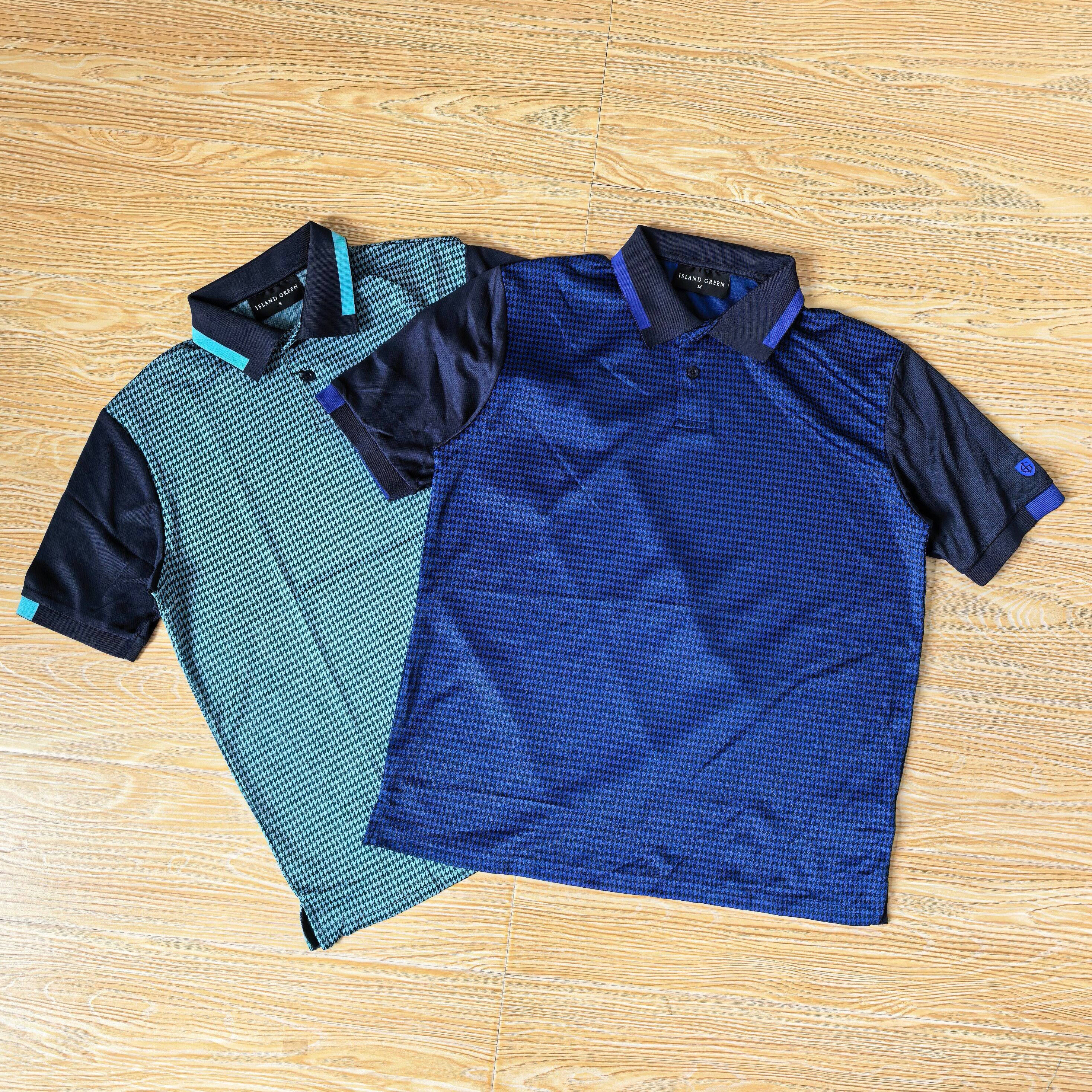 夏季时尚快干面料休闲宽松大码翻领POLO衫千鸟格纹理短袖T恤男装