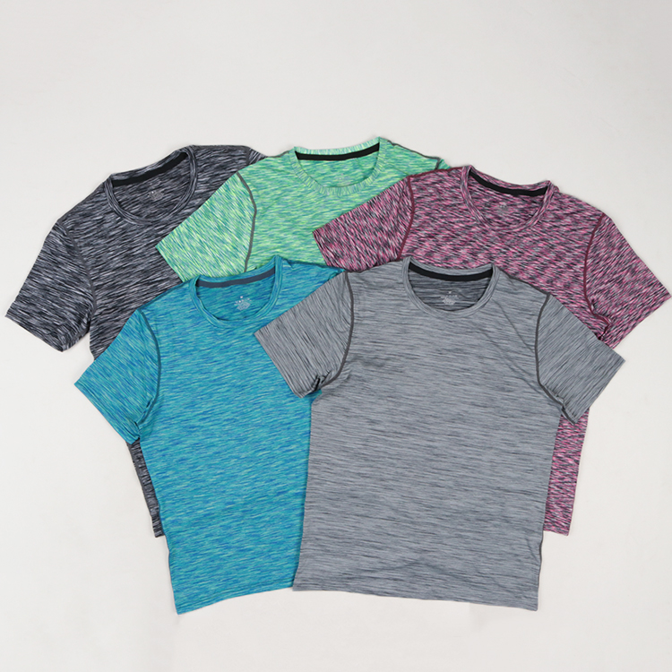 弹力阳离子！麻色圆领速干透气跑步运动休闲薄款户外短袖T恤男装