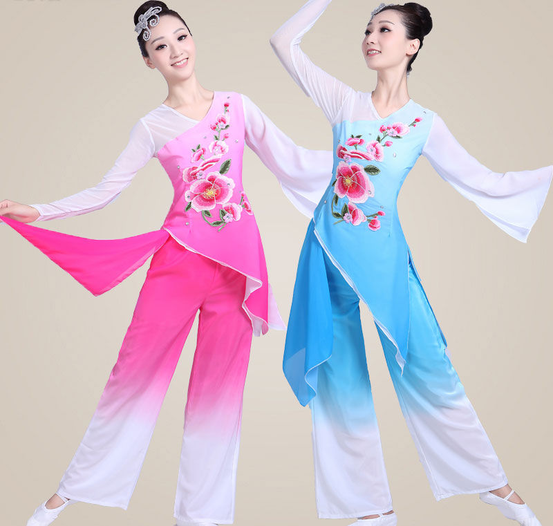 秧歌服2017新款演出服中老年广场舞扇子舞伞舞古典舞蹈表演服装女