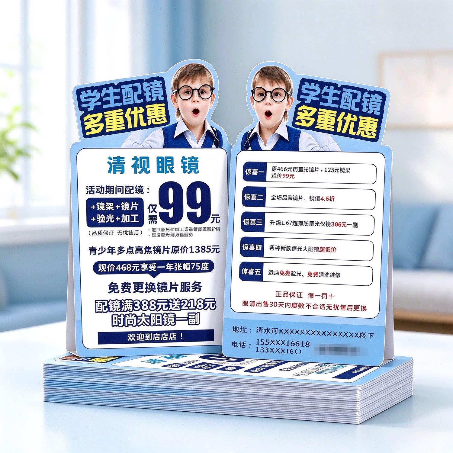 视力养护异形卡片眼镜店儿童验光视力表免费体验卡现金券定制印刷