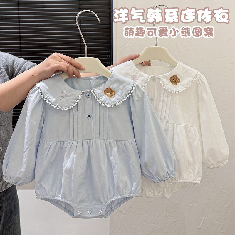 秋季女童娃娃领小熊刺绣哈衣