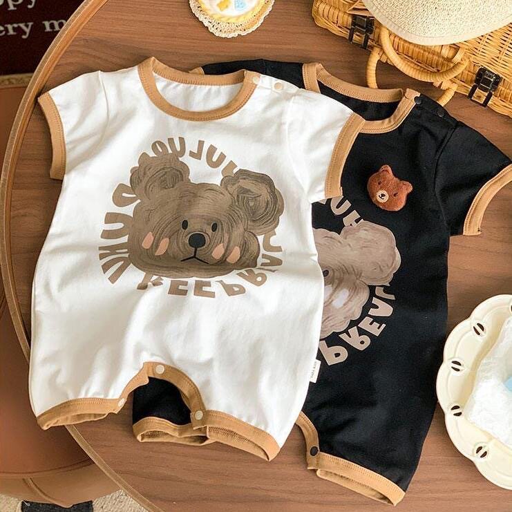 夏季婴儿卡通熊短袖连体哈衣
