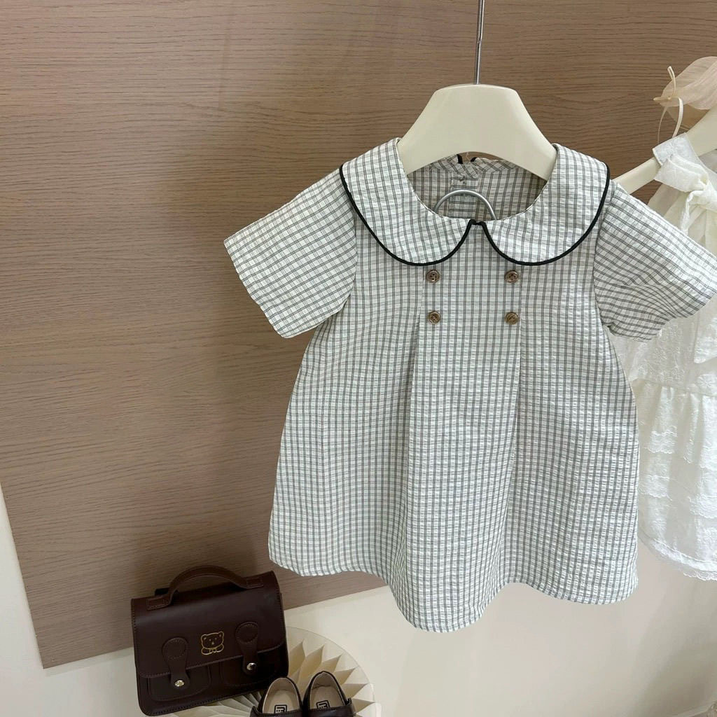 夏季新款2026韩版格纹娃娃领连衣裙小公主夏季短袖敲可爱公主裙新,童装/婴儿装/亲子装,连衣裙,淘宝优惠券,粉丝福利购,淘宝优惠卷