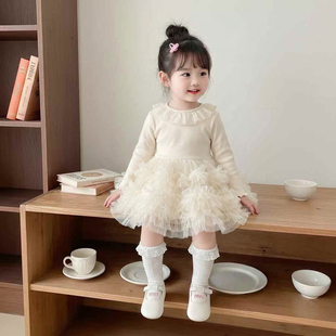 韩系女童春装连衣裙2026新款洋气花边蓬蓬蛋糕裙礼服婴幼童公主裙