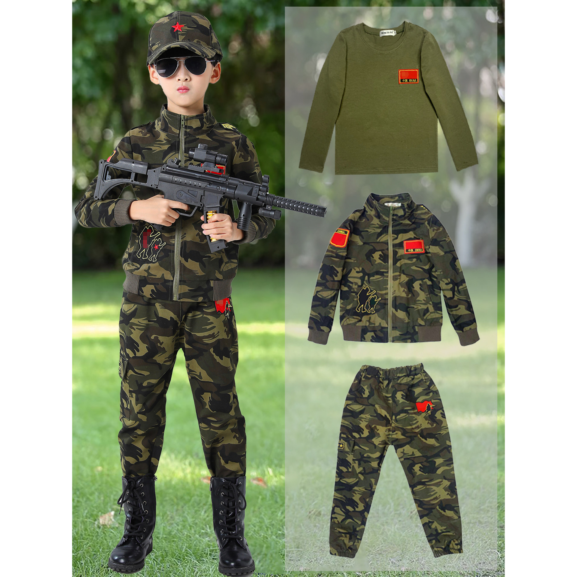 男童迷彩服套装儿童警官衣服秋装男孩纯棉正版小孩特种兵军人服装