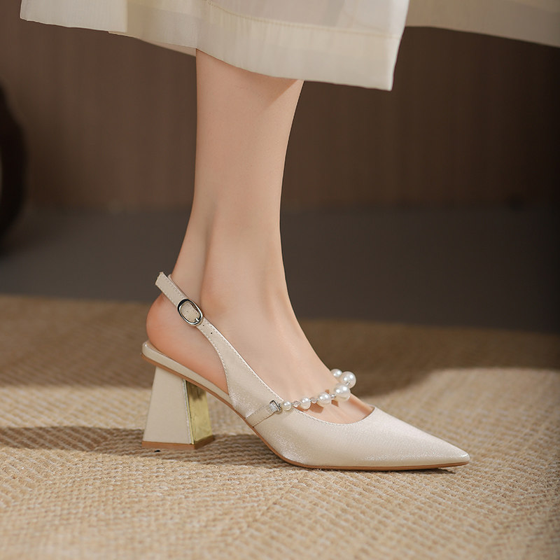 绝美高跟鞋包头凉鞋女2025夏季新款法式仙女风配裙子婚纱粗跟婚鞋