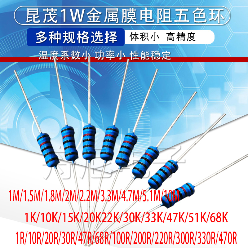 1w金属膜昆茂电阻五色
