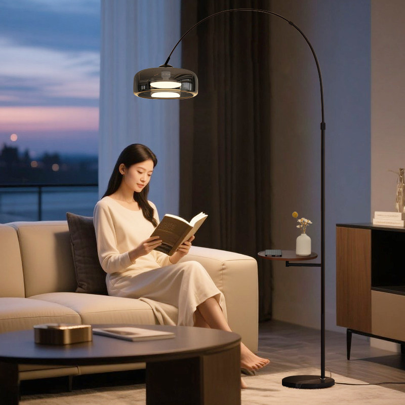 极简落地灯客厅沙发旁边高级感带置物架一体床头卧室氛围立式灯
