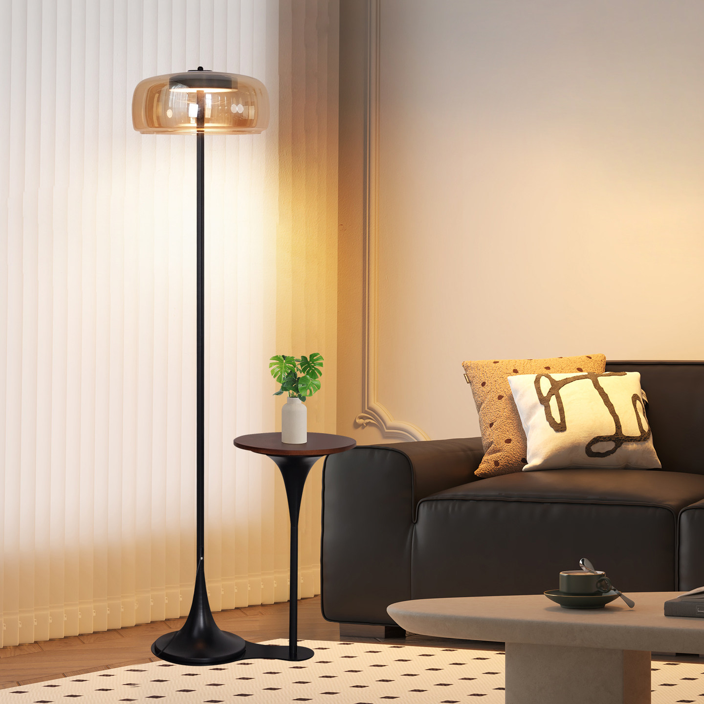 极简落地灯客厅沙发旁边高级感带置物架一体床头卧室氛围立式灯