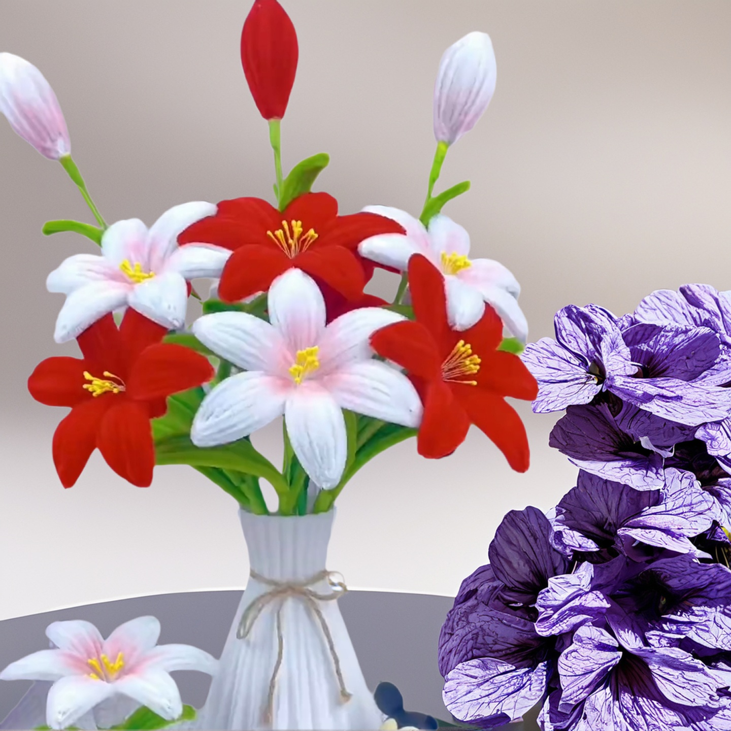 新款双拼百合花扭扭棒手工花编织