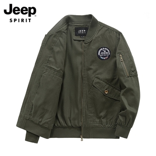 吉普春秋季男士立领夹克宽松休闲大码棒球领飞行员外套男装潮