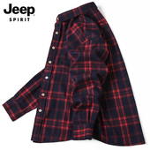 休闲百搭寸衫 吉普春秋季 格子衬衣外套男 衬衫 纯棉厚款 男士 长袖