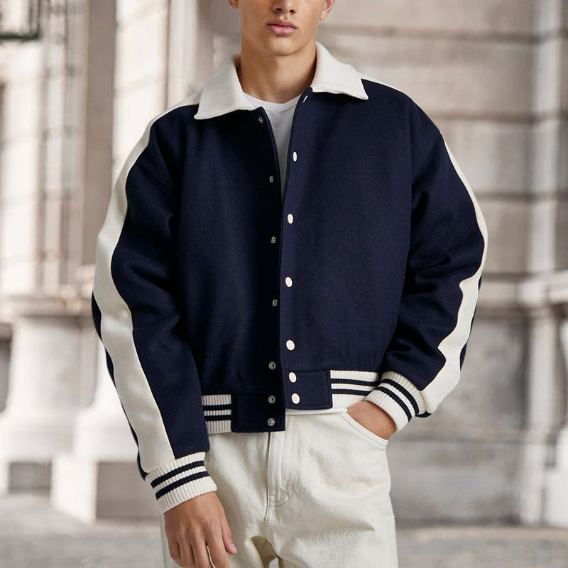 2025年秋冬新款外套潮男亚马逊欧美男装美式时尚撞色棒球服上衣