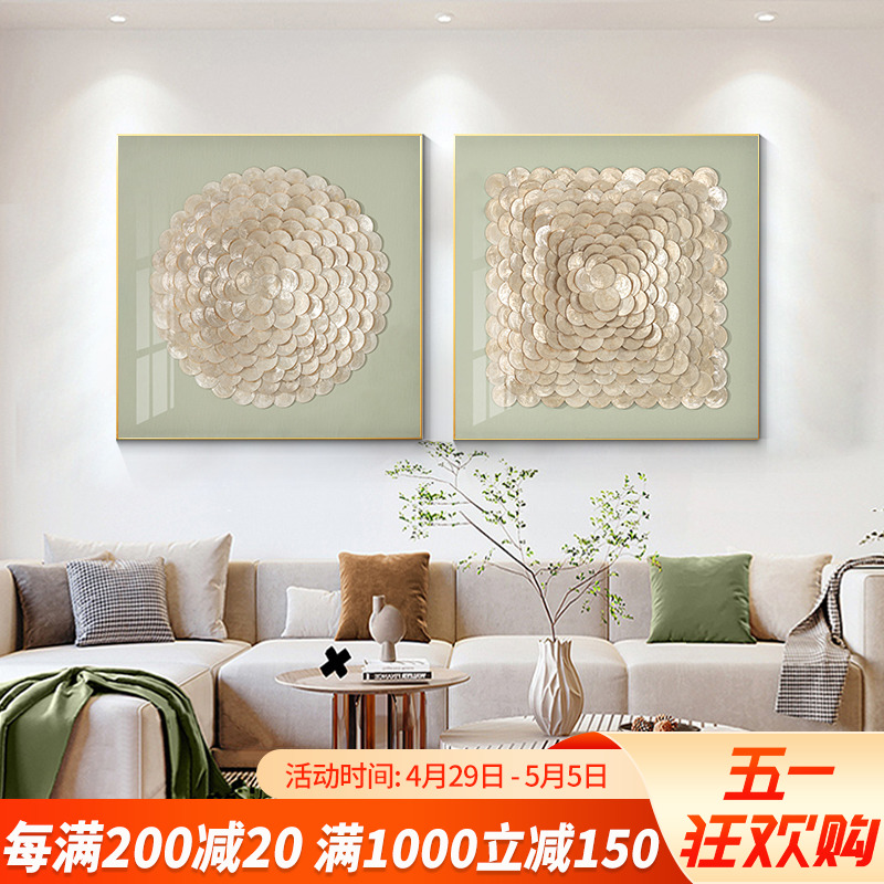 手工贝壳装饰画入户玄关壁画寓意好现代简约大气餐厅走廊过道挂画图片