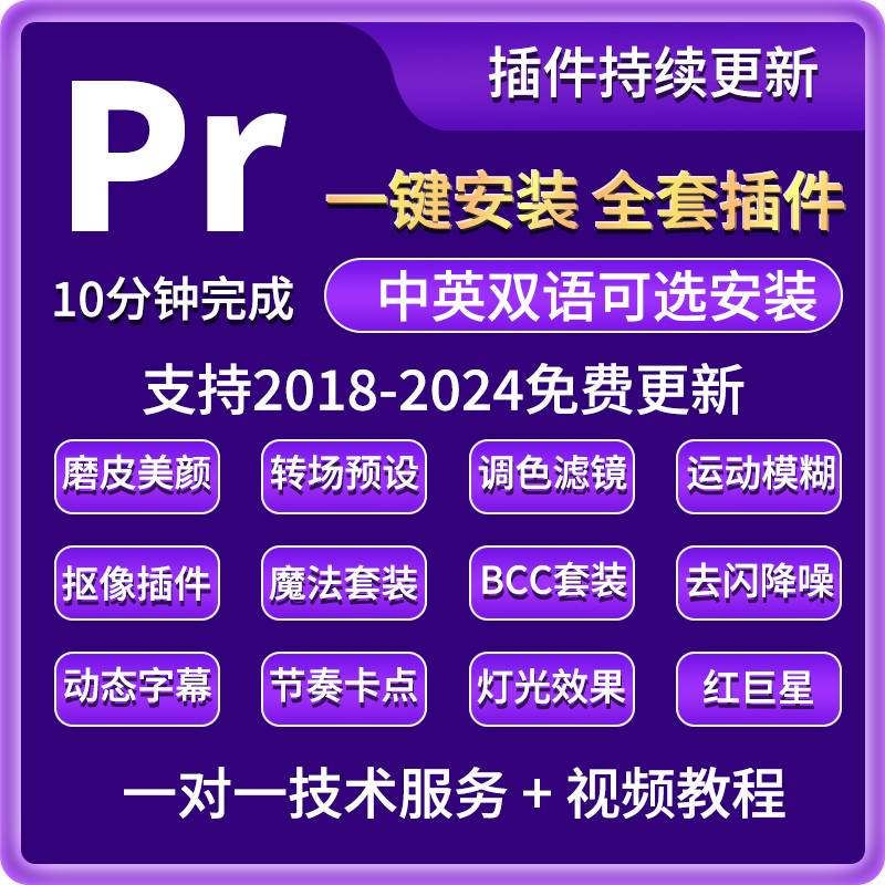win系统全套中英文Pr插件合集调色转场字幕降噪磨皮特效一键安装