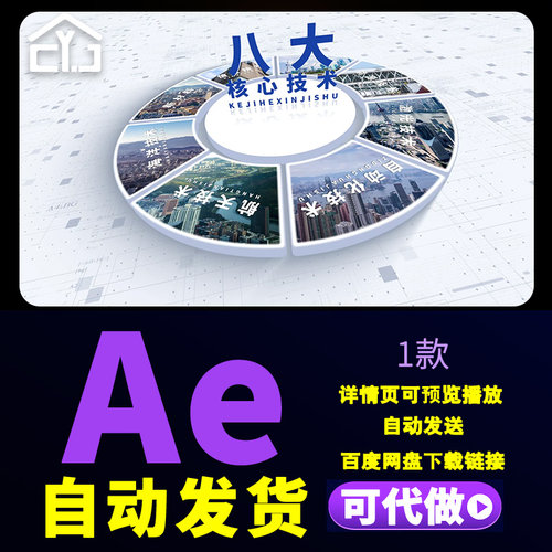 干净明亮饼图图文分类分支架构核心技术 信息分类展示片头AE模板