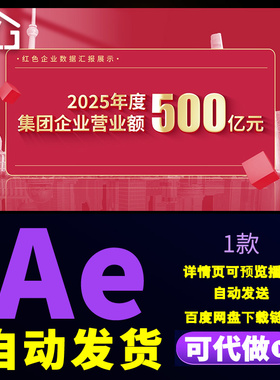 红色简洁企业数据标题公司年度营业额科技创新成果数据汇报AE模板