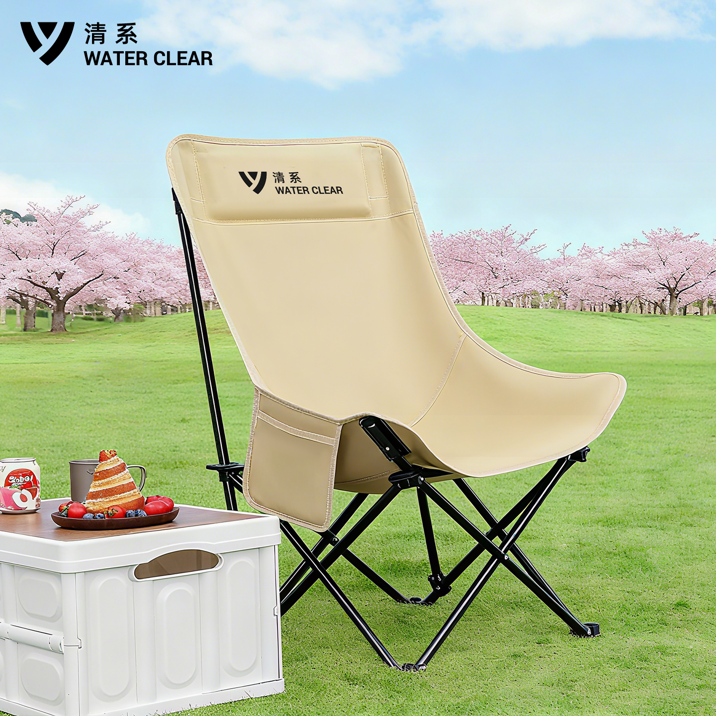 户外折叠椅便携式露营椅子月亮椅加高靠背沙滩椅野餐野营桌椅套装