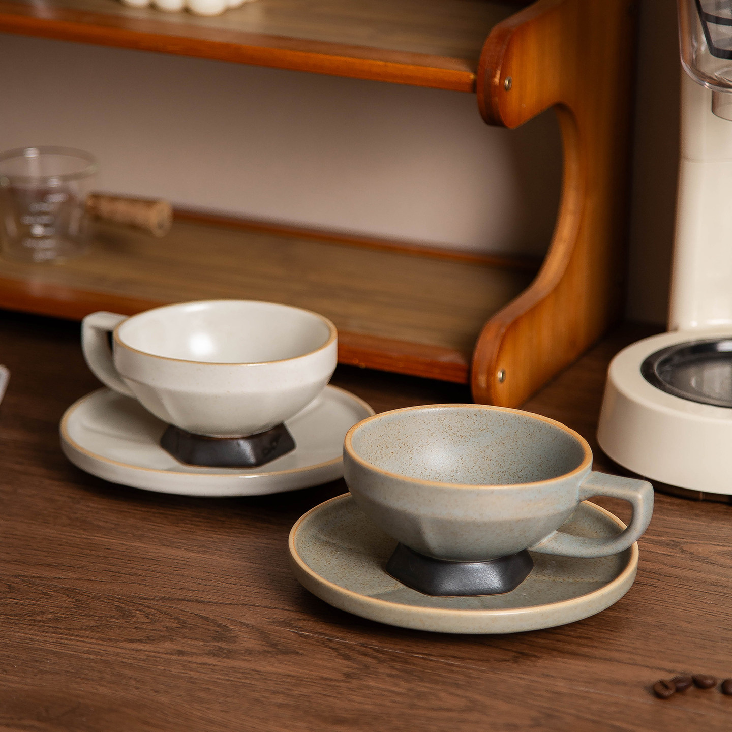 粗陶高脚咖啡杯碟套装复古高档精致创意好看拿铁拉花杯下午茶商用