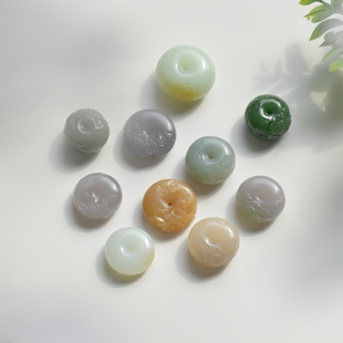 天然和田玉新疆且末糖白面包圈藕粉平安扣翠青雕花平安扣紫罗兰