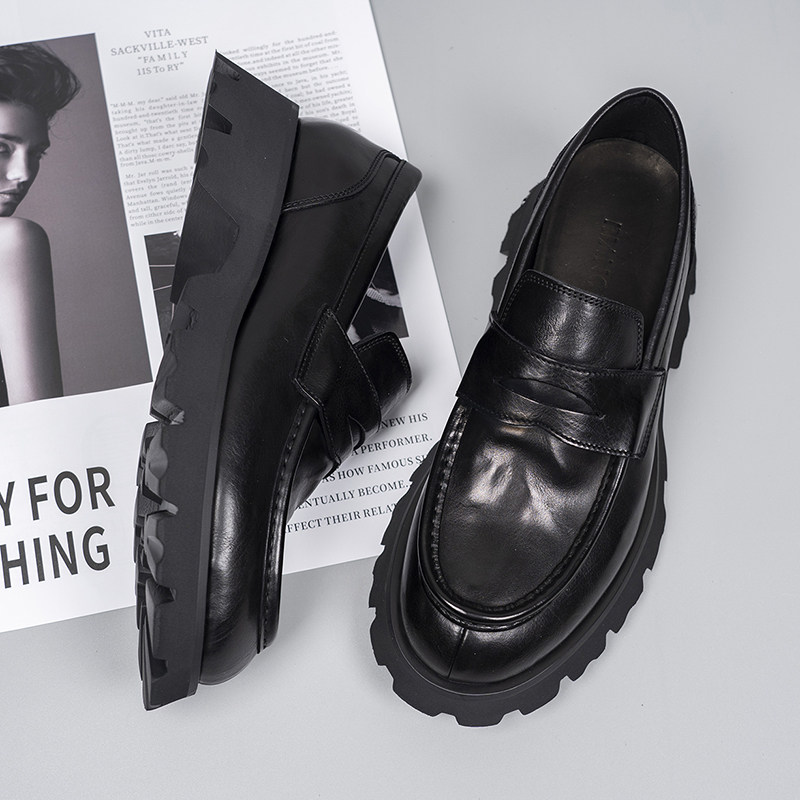 手抓纹真皮乐福鞋男商务休闲鞋英伦风套脚鞋春秋通勤日常ins潮款,流行男鞋,乐福鞋（豆豆鞋）,淘宝优惠券,粉丝福利购,淘宝优惠卷