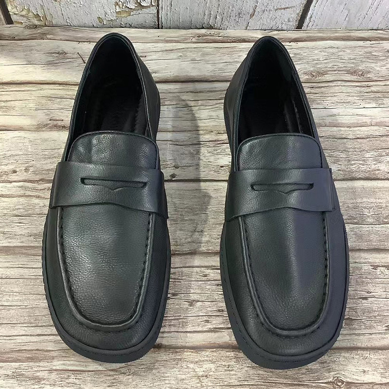 小众复古宽版鞋头软底透气羊皮内里乐福鞋潮男柔软真皮套脚小皮鞋