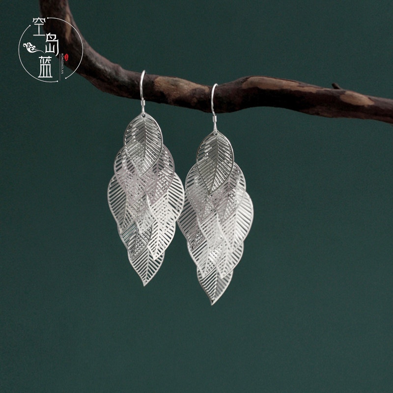 叶子文艺清新民族银饰女耳环耳坠