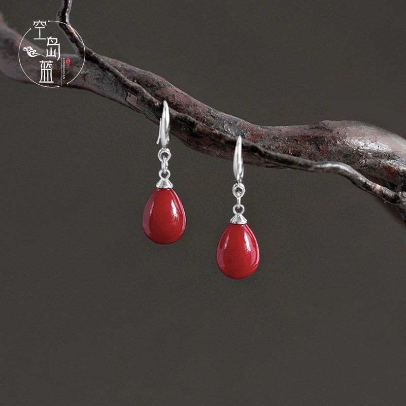 喜庆红珠文艺中国民族银饰女耳环