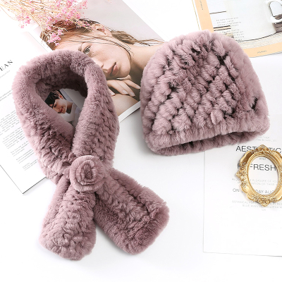 真獭兔毛编织帽子冬保暖时尚加厚中老年妈妈款手工编织真皮草围巾