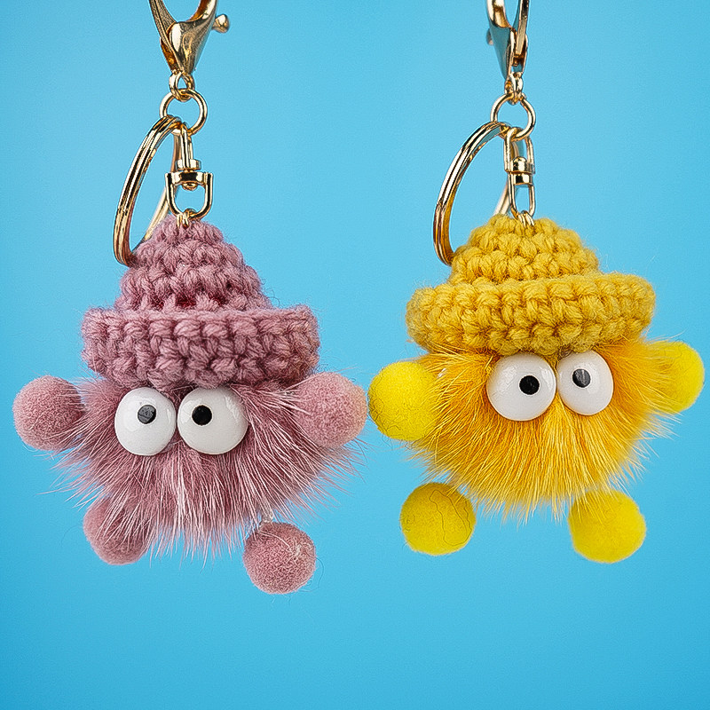 水貂毛煤球汽车钥匙扣挂件可爱女生包包挂饰卡通创意毛绒钥匙挂扣