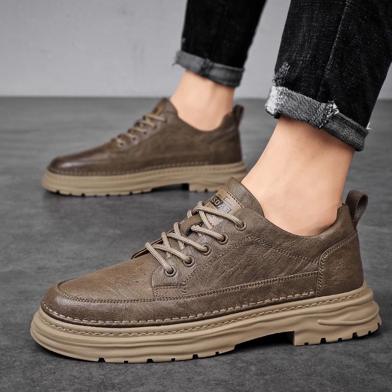 男鞋2025新款英伦休闲潮流百搭工装皮鞋男士真皮加绒低帮马丁靴