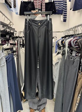 ACS韩版简约高腰百搭显瘦阔腿加绒皮裤女冬季2025新款pu皮拖地裤