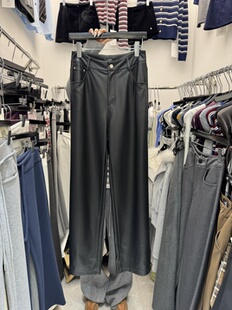 pu皮拖地裤 ACS韩版 2025新款 女冬季 简约高腰百搭显瘦阔腿加绒皮裤