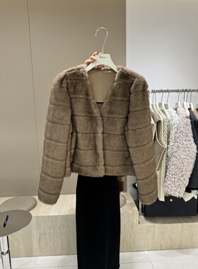 摩登mdeng韩版高级感V领短款毛毛外套女冬季新款水貂毛皮草91610