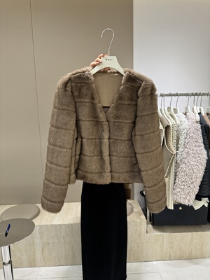 摩登mdeng韩版高级感V领短款毛毛外套女冬季新款水貂毛皮草91610