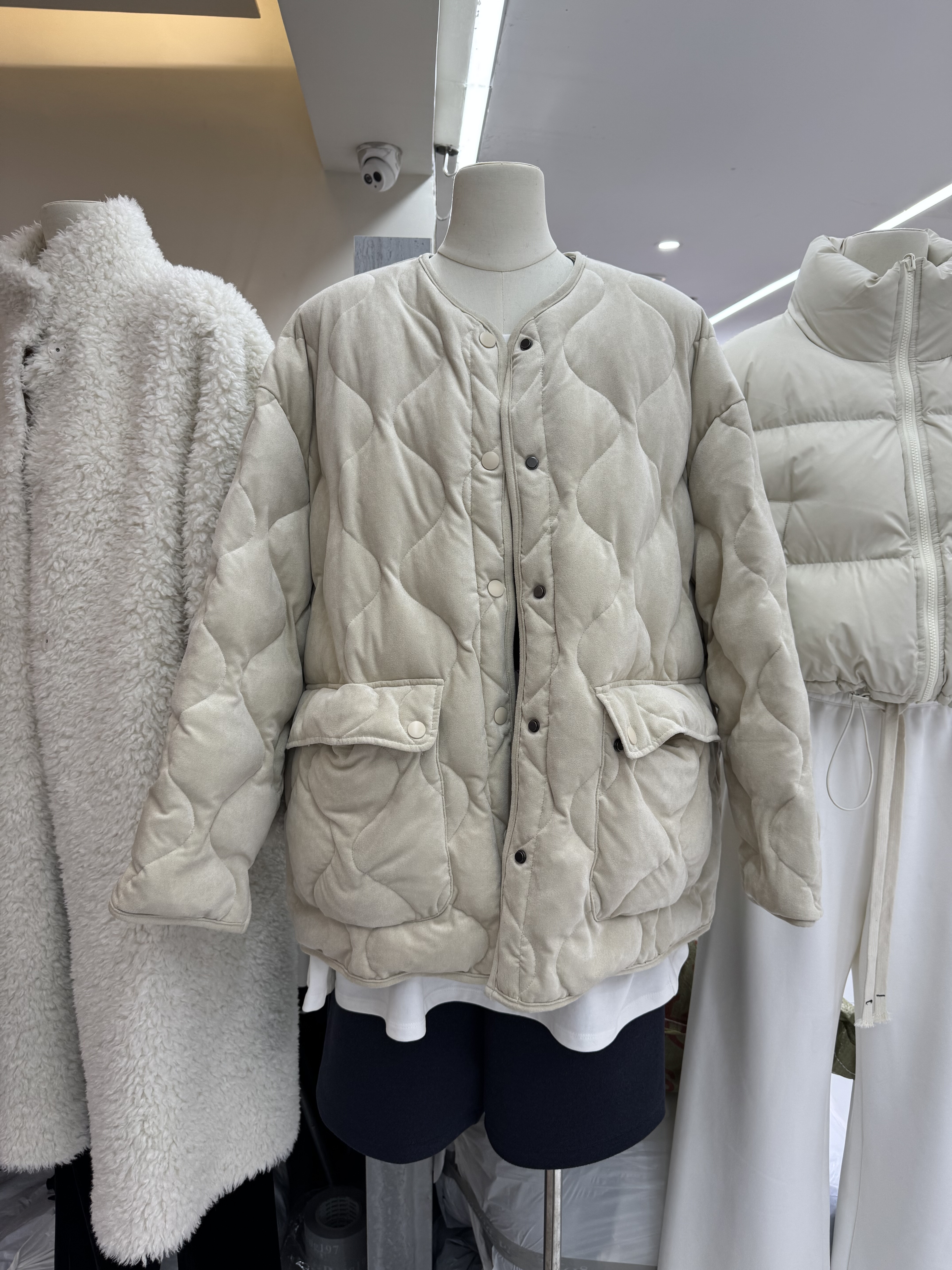 摩登mdeng韩版宽松圆领菱格90白鸭绒羽绒服女新款百搭外套冬95668