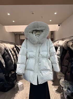 正版SOUL DETAIL素予狐狸毛领连帽加厚中长90白鸭绒羽绒服女冬季