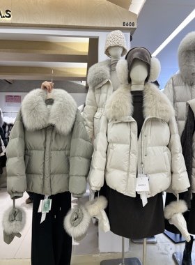 LOUISA.S狐狸毛领90白鸭绒羽绒服女冬季2025新款韩版保暖短款外套