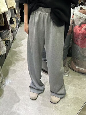 摩登mdeng韩系简约松紧高腰加绒阔腿休闲裤女冬季直筒拖地裤7212C