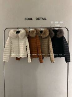 SOUL素予貉子毛领连帽排骨90白鸭绒羽绒服女冬季新款百搭收腰外套