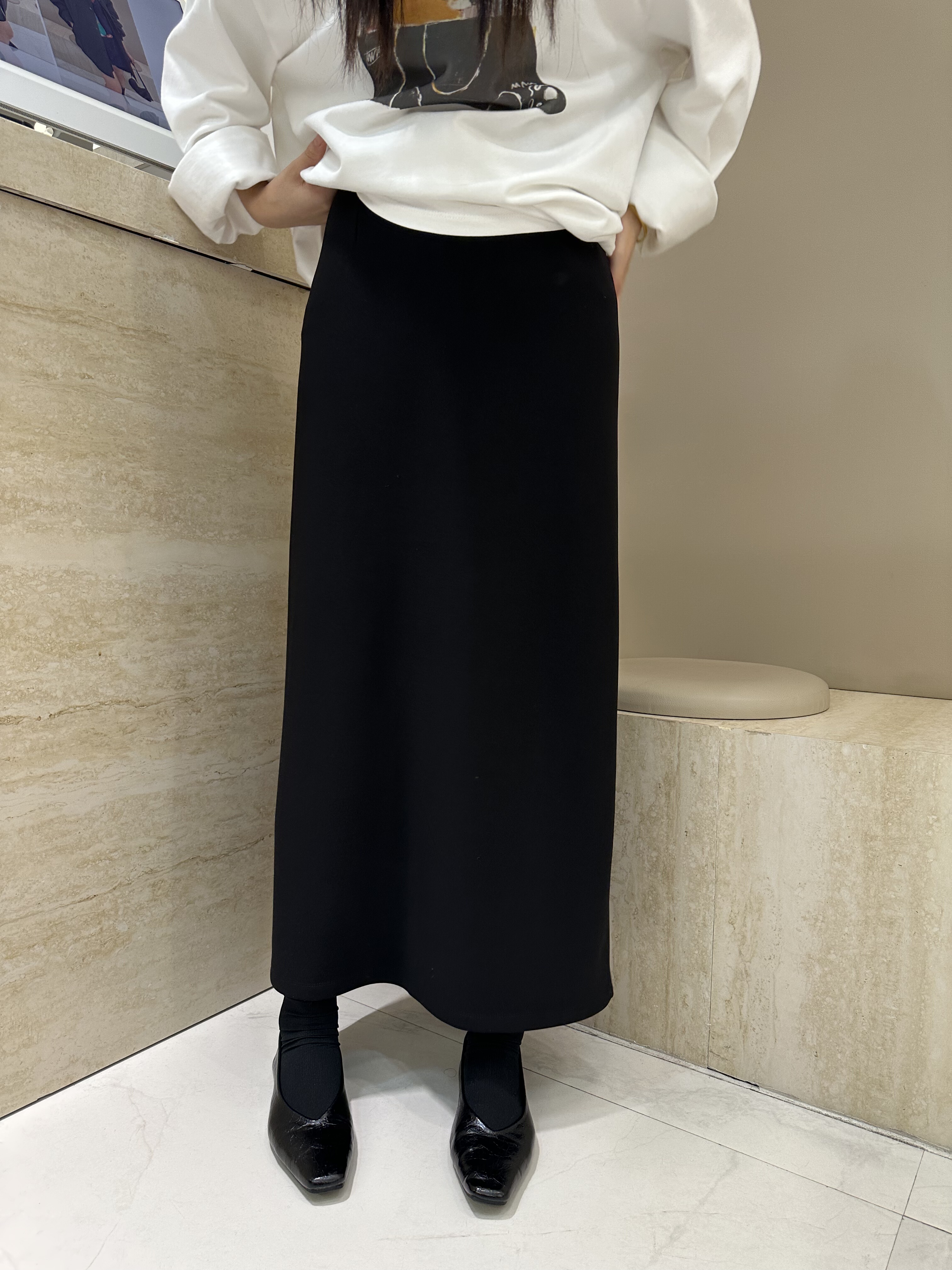 摩登mdeng高腰加绒直筒半身裙女冬季新款显瘦后开叉中长裙2K726A