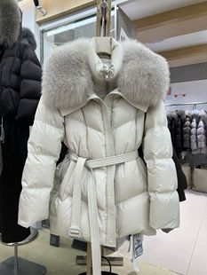 LOUISA.S狐狸毛领收腰绑带90白鸭绒羽绒服女冬季 保暖外套 2025新款