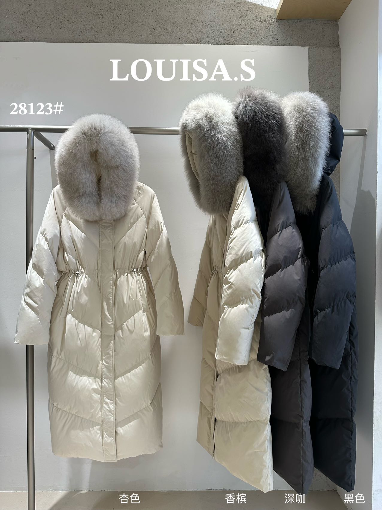 LOUISA.S狐狸毛领长款收腰90白鸭绒羽绒服女冬季2025新款保暖外套