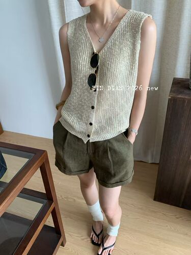 bindian缤典66369韩系简约V领无袖针织背心女夏季新款百搭开衫潮