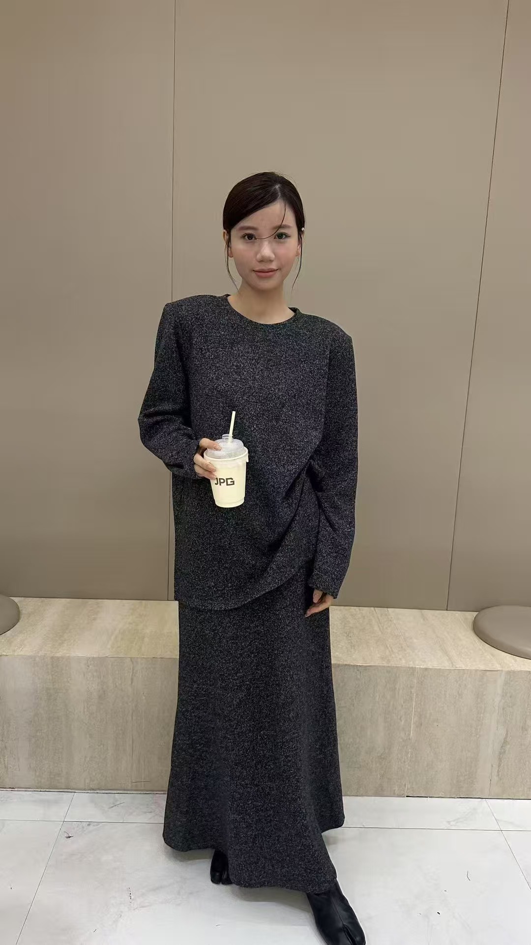 摩登mdeng韩版慵懒风加厚长袖半身裙两件套女冬季新款套装73129B